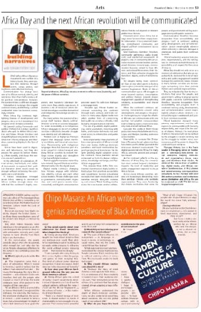 Newspaper feature headlined “Africa Day and the next African revolution will be culturally cued”.